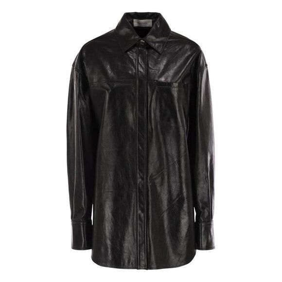 MAX MARA SPORTMAX SPORTMAX Faux Leather Button-Up Shirt Jacket Women BLACK Coats